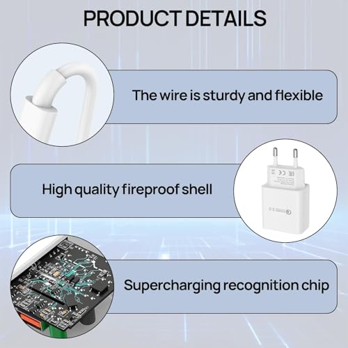 18W Chargeur Rapide avec Câble Type C 1,5M,Chargeur USB-c Compatible Xiaomi Note9,Samsung,Oppo,Google,Motorola,Realme,HTC,Sony,Chargeur Type c, pour Honor Lite, Huawei Lite – Image 4