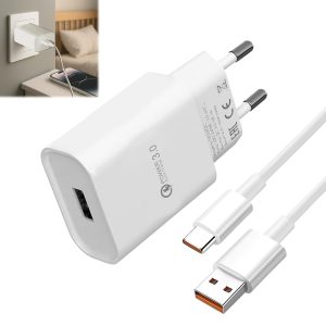 18W Chargeur Rapide avec Câble Type C 1,5M,Chargeur USB-c Compatible Xiaomi Note9,Samsung,Oppo,Google,Motorola,Realme,HTC,Sony,Chargeur Type c, pour Honor Lite, Huawei Lite