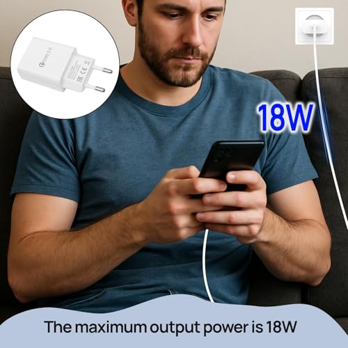 18W Chargeur Rapide avec Câble Type C 1,5M,Chargeur USB-c Compatible Xiaomi Note9,Samsung,Oppo,Google,Motorola,Realme,HTC,Sony,Chargeur Type c, pour Honor Lite, Huawei Lite – Image 7