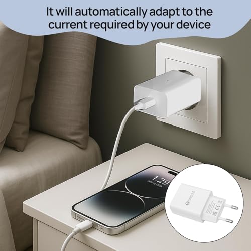18W Chargeur Rapide avec Câble Type C 1,5M,Chargeur USB-c Compatible Xiaomi Note9,Samsung,Oppo,Google,Motorola,Realme,HTC,Sony,Chargeur Type c, pour Honor Lite, Huawei Lite – Image 8