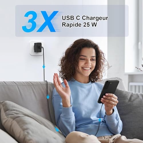 25W Chargeur Rapide Compatible avec Samsung Galaxy Z Flip/Z Fold 7 6 5 4 3, A17 S25 Edge S24 S23 S22 S21 FE A06 5G A05s A26 A16 A55 A52s, Prise USB C Adaptateur Secteur avec Câble Type C – Image 3