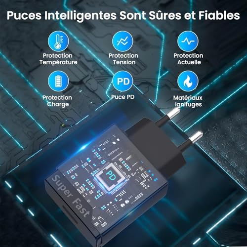 25W Chargeur Rapide Compatible avec Samsung Galaxy Z Flip/Z Fold 7 6 5 4 3, A17 S25 Edge S24 S23 S22 S21 FE A06 5G A05s A26 A16 A55 A52s, Prise USB C Adaptateur Secteur avec Câble Type C – Image 6