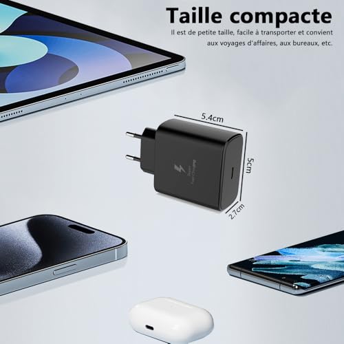 2Pack 25W Chargeur USB C avec 2 Câbles de 2M,Charge Rapide pour Samsung Galaxy S25/S24/S23/S22/S21 Ultra/S21+/S20/Note20/S10/S9,iPhone 16 Pro Max/15 Plus/iPad Pro,Adaptateur Secteur – Image 8