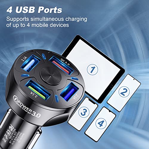 4 Ports Chargeur Voiture USB Téléphone Portable, Chargeur Allume-Cigare Accessoires Compatible avec Tablette, iPhone,Samsung – Image 3