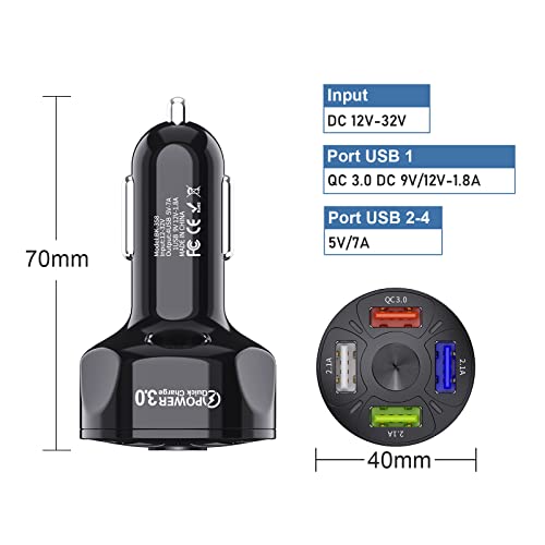 4 Ports Chargeur Voiture USB Téléphone Portable, Chargeur Allume-Cigare Accessoires Compatible avec Tablette, iPhone,Samsung – Image 4