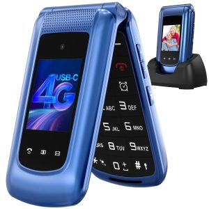 4G Telephone Portable Senior Débloqué, Téléphone Portable à Clapet avec Grandes Touches, Téléphone Portable Personnes âgées, Double SIM,Double Écran 2,4 "+1,77 ", Bouton SOS ,Station de Charge (Bleu)