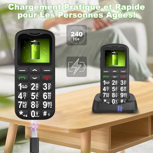 4G Téléphone Portable Senior Débloqué avec Grandes Touches | 1.8" LCD Écran | Haut Volume | Telephone pour Personne Agées avec Bouton SOS | Radio FM| Lampe Torche | Station de Charge | Fente Nano SIM – Image 7