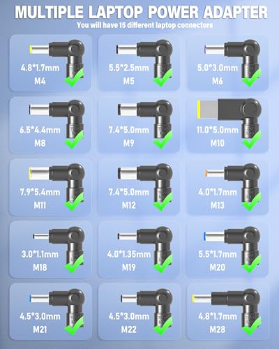 90W Chargeur Universel PC Ordinateur Portable pour HP ASUS Lenovo Acer Dell Sony Samsung Gateway MSI Medion Notebook Ultrabook Chromebook Câble d'alimentation avec 15 Connecteurs – Image 3