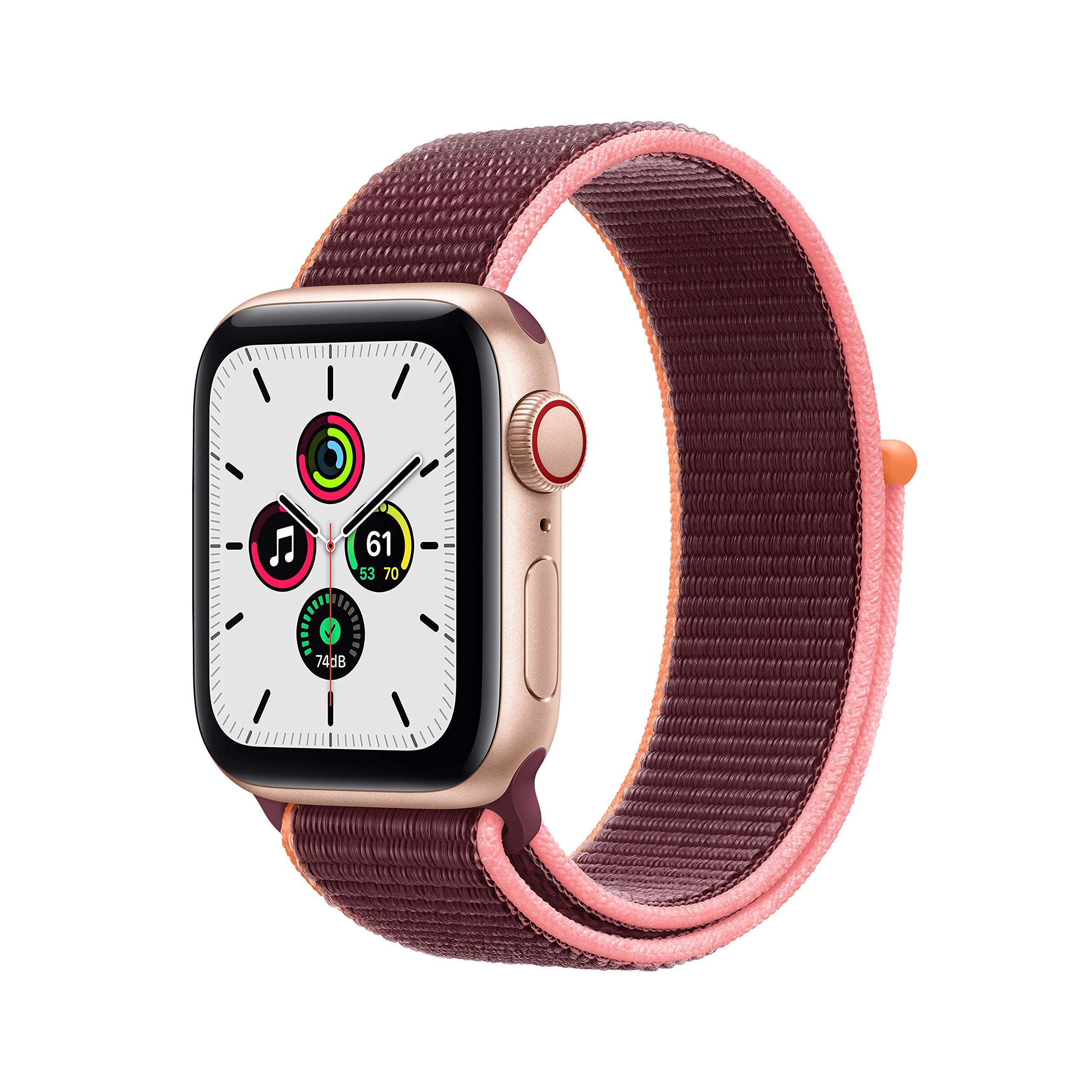 Apple Watch SE 2020 (GPS + Cellulaire, 40MM) Boîtier en Aluminium Or avec Bracelet Sport Plum (Reconditionné)