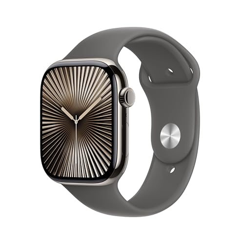 Apple Watch Series 10 (46 mm GPS + Cellular) Montre connectée avec Boîtier en Titane Naturel et Bracelet Sport Gris minéral (M/L). Suivi de l’activité Physique, app ECG, écran Retina Toujours activé – Image 2