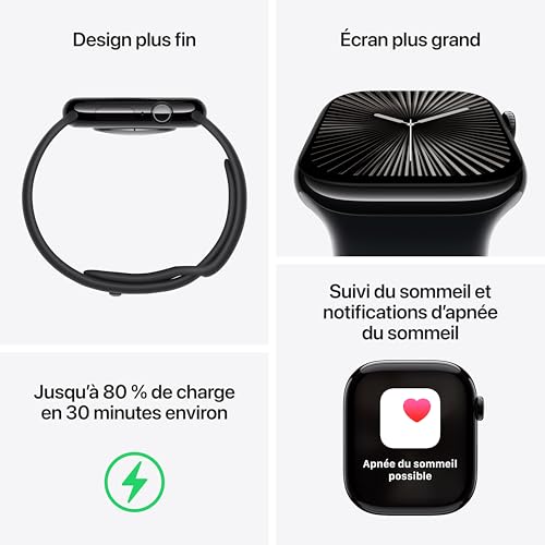 Apple Watch Series 10 (46 mm GPS + Cellular) Montre connectée avec Boîtier en Titane Naturel et Bracelet Sport Gris minéral (M/L). Suivi de l’activité Physique, app ECG, écran Retina Toujours activé – Image 4