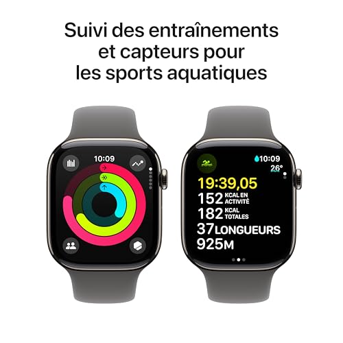 Apple Watch Series 10 (46 mm GPS + Cellular) Montre connectée avec Boîtier en Titane Naturel et Bracelet Sport Gris minéral (M/L). Suivi de l’activité Physique, app ECG, écran Retina Toujours activé – Image 5