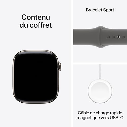 Apple Watch Series 10 (46 mm GPS + Cellular) Montre connectée avec Boîtier en Titane Naturel et Bracelet Sport Gris minéral (M/L). Suivi de l’activité Physique, app ECG, écran Retina Toujours activé – Image 7