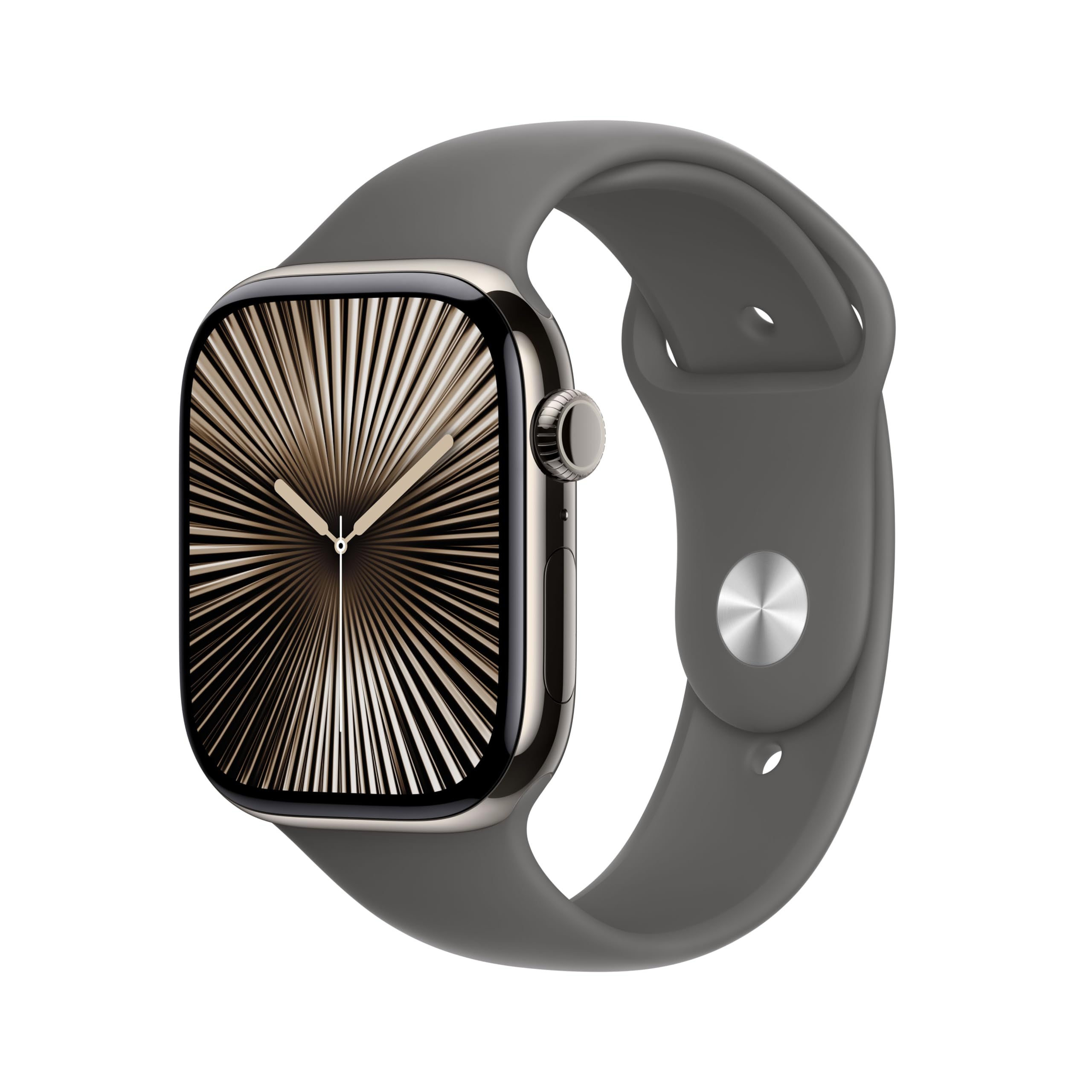 Apple Watch Series 10 (46 mm GPS + Cellular) Montre connectée avec Boîtier en Titane Naturel et Bracelet Sport Gris minéral (M/L). Suivi de l’activité Physique, app ECG, écran Retina Toujours activé
