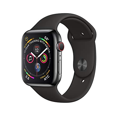 Apple Watch Series 4 (GPS + Cellulaire, 44MM) - Coque Acier Inoxydable Noir Sidéral avec Bracelet de Sport Noir (Reconditionné) – Image 2