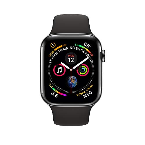 Apple Watch Series 4 (GPS + Cellulaire, 44MM) - Coque Acier Inoxydable Noir Sidéral avec Bracelet de Sport Noir (Reconditionné) – Image 3