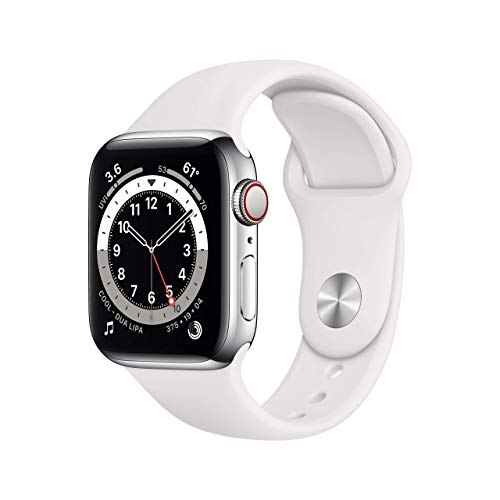 Apple Watch Series 6 (GPS + Cellulaire, 40MM) Boîtier en Acier Inoxydable Argent avec Bracelet Sport Blanc (Reconditionné) – Image 2