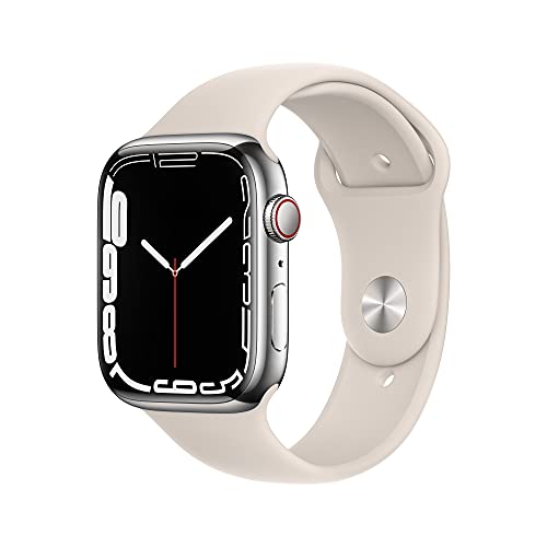 Apple Watch Series 7 (GPS + Cellulaire, 45MM) Boîtier en Acier Inoxydable Argent avec Bracelet Sport Lumière Stellaire (Reconditionné) – Image 2