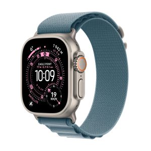 Apple Watch Ultra 3 [GPS + Cellular 49 mm] Montre connectée Course à Pied et Multisport avec boîtier Titane Naturel et Boucle Alpine Bleu Clair. Communications Satellite, Suivi santé et activité