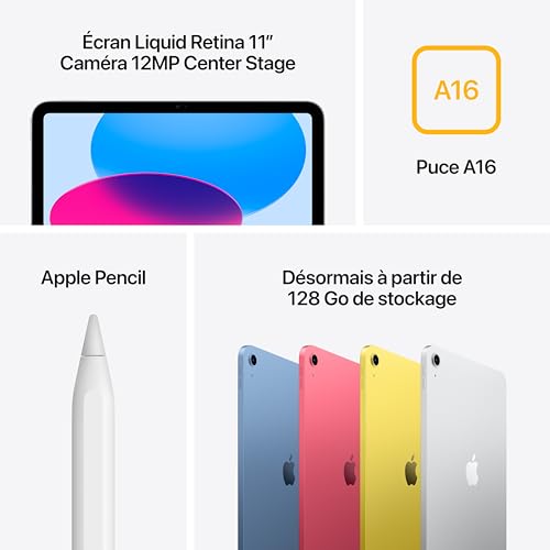 Apple iPad avec Puce A16 : Écran Liquid Retina 11 Pouces, 128 Go, Wi-FI 6, caméras Avant/arrière 12 Mpx, Touch ID, autonomie d’Une journée – Rose – Image 6