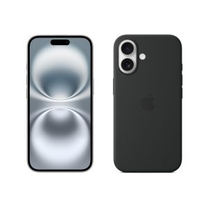 Apple iPhone 16 (128 Go) - Blanc + Coque Transparente avec MagSafe - Noir