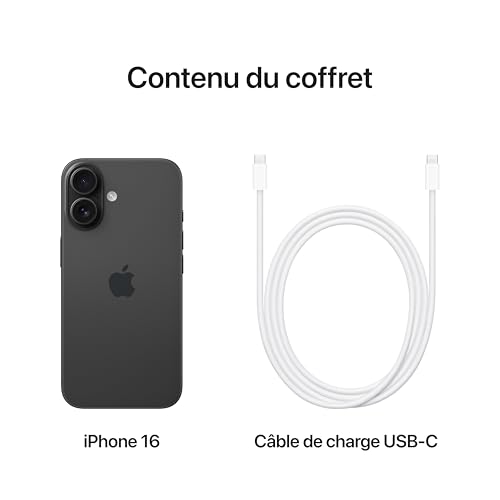 Apple iPhone 16 (128 Go) - Noir + Coque Transparente avec MagSafe - Noir – Image 7