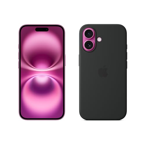 Apple iPhone 16 (128 Go) - Rose + Coque Transparente avec MagSafe - Noir – Image 2