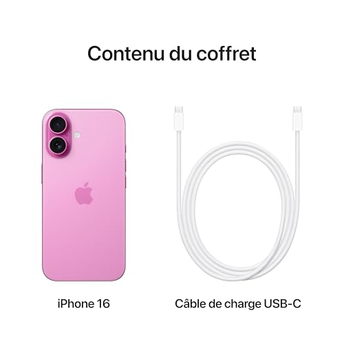 Apple iPhone 16 (128 Go) - Rose + Coque Transparente avec MagSafe - Noir – Image 7