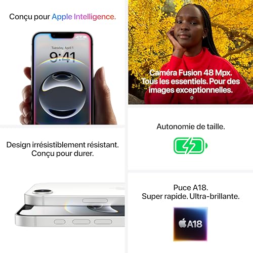 Apple iPhone 16e 128 Go : Conçu pour Apple Intelligence, Puce A18, Autonomie de Taille, Caméra Fusion 48 Mpx, Écran Super Retina XDR de 6,1 Pouces; Noir – Image 6