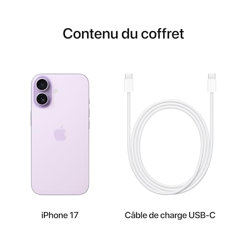 Apple iPhone 17 256 Go : Écran 6,3 pouces avec ProMotion, Puce A19, Caméra avant Center Stage, Meilleure résistance aux rayures, Autonomie d’une journée ; Lavande – Image 7