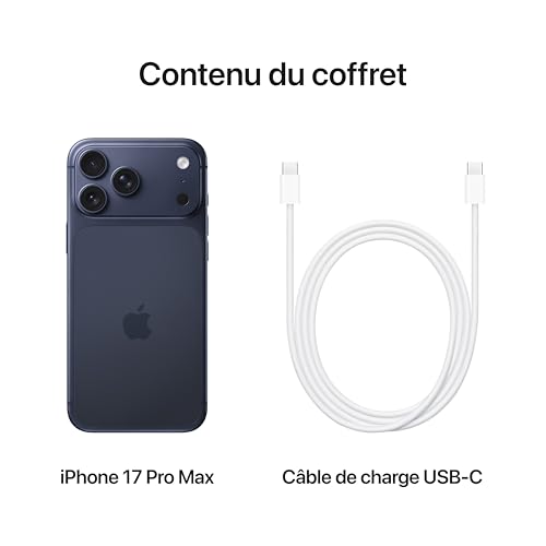 Apple iPhone 17 Pro Max 256 Go : Écran 6,9 Pouces, Puce A19 Pro, Autonomie Record sur iPhone, Système caméra Pro Fusion, Caméra Avant Center Stage ; Bleu Intense – Image 7