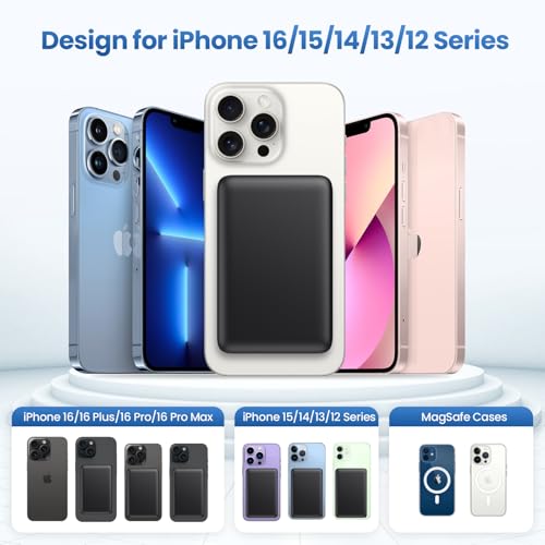 Batterie Externe Magnétique sans Fil 10800mAh, PD 20W Charge Rapide Power Bank Mag-Safe avec USB-C Entrée & Sortie écran LED Chargeur Portable Compatible avec iPhone 16/15/14/13 Serie - Nior – Image 3