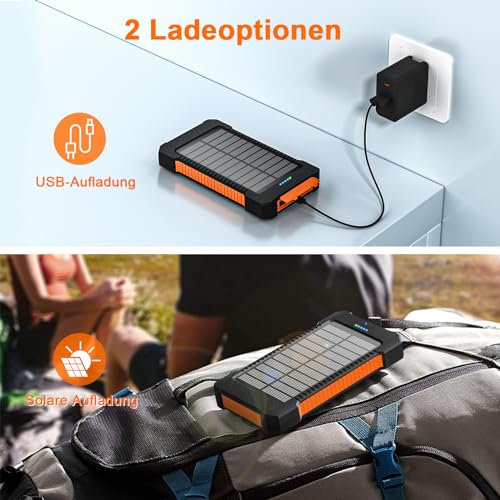 Batterie Externe Solaire 26 800 mAh avec Support à Ventouse, Chargeur Solaire 3 Ports pour Une Charge Rapide de 15 W, avec Lampe Torche/SOS/Stroboscope, Batterie Externe étanche pour Téléphone – Image 5