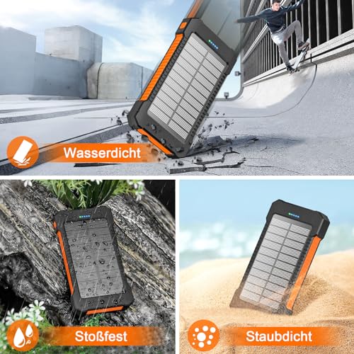 Batterie Externe Solaire 26 800 mAh avec Support à Ventouse, Chargeur Solaire 3 Ports pour Une Charge Rapide de 15 W, avec Lampe Torche/SOS/Stroboscope, Batterie Externe étanche pour Téléphone – Image 6