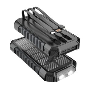 Batterie Externe Solaire 27000mAh – Chargeur Rapide 15W Chargeur Portable, 3 câbles intégrés avec Lampes Torches LED – 5 Sorties, Chargeur Solaire pour Phone 17/16/15/14/13 et Android