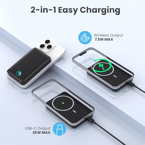 Batterie Externe for MagSafe, 10800mAh Magnétique sans Fil Power Bank USB C PD 25W Charge Rapide Chargeur Externe Portable avec écran LED pour iPhone 16/15/14/13/12/Pro/Max/Plus (Noir, 10800mAh) – Image 4
