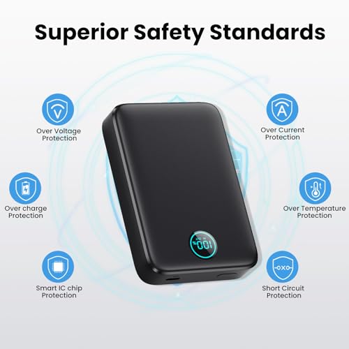 Batterie Externe for MagSafe, 10800mAh Magnétique sans Fil Power Bank USB C PD 25W Charge Rapide Chargeur Externe Portable avec écran LED pour iPhone 16/15/14/13/12/Pro/Max/Plus (Noir, 10800mAh) – Image 7