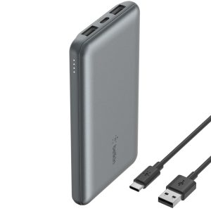 Belkin Batterie Externe 10000mAh, Chargeur Externe, 1 Port USB-C et 2 Ports USB-A, jusqu'à 15 W, câble USB-A vers USB-C, Batterie Portable, Power Bank pour iPhone, Galaxy, Pixel, iPad- Gris sidéral
