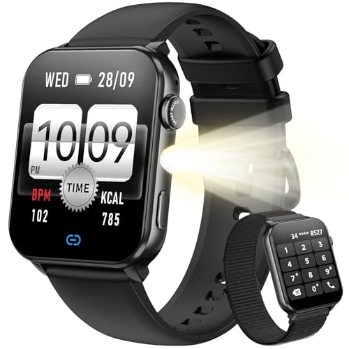 Blackview Montre Connectée Femme Homme, Torche Intégrée, Appel Bluetooth Podomètre Cardiofréquencemètre Oxymètre, Étanchéité IP68, Cycle Menstruel, Analyse du Sommeil, pour Android et iOS (Noire) – Image 2