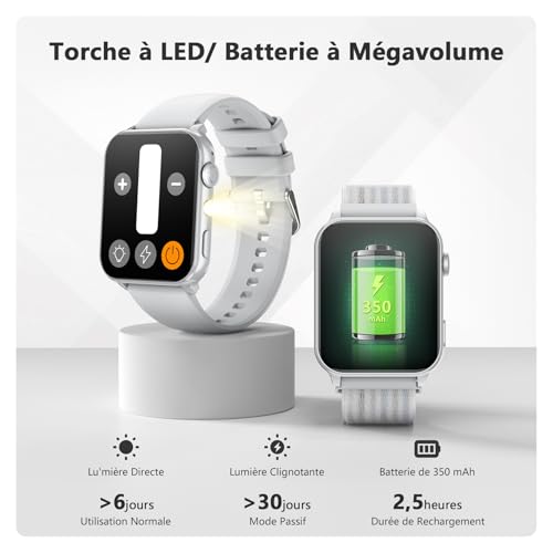Blackview Montre Connectée Femme Homme, Torche Intégrée, Appel Bluetooth Podomètre Cardiofréquencemètre Oxymètre, Étanchéité IP68, Cycle Menstruel, Analyse du Sommeil, pour Android et iOS (Noire) – Image 3