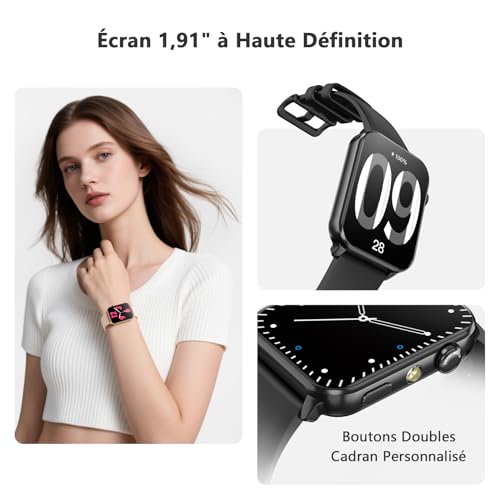 Blackview Montre Connectée Femme Homme, Torche Intégrée, Appel Bluetooth Podomètre Cardiofréquencemètre Oxymètre, Étanchéité IP68, Cycle Menstruel, Analyse du Sommeil, pour Android et iOS (Noire) – Image 5