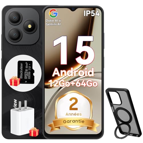 Blackview Wave 9C Telephone Portable Pas Cher avec Coque 360° Rotatif 12Go+64Go / 2To TF, 6,56" IP54 Android 15 Smartphone Débloqué 4G Dual SIM, 5000mAh 13MP Téléphone 4G, GPS,OTG, 2 Ans Garantie – Image 2
