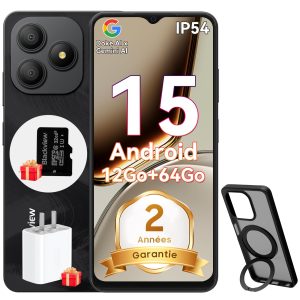 Blackview Wave 9C Telephone Portable Pas Cher avec Coque 360° Rotatif 12Go+64Go / 2To TF, 6,56" IP54 Android 15 Smartphone Débloqué 4G Dual SIM, 5000mAh 13MP Téléphone 4G, GPS,OTG, 2 Ans Garantie