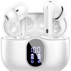 Btootos Écouteurs Bluetooth 5.3, Écouteur sans Fil avec 4 ENC Réduction Antibruit Mic Casque Bluetooth Hi-FI Son Stéréo, 36 Heures Durée de Lecture, IP7 Etanche, Écran LED, Contrôle Tactile