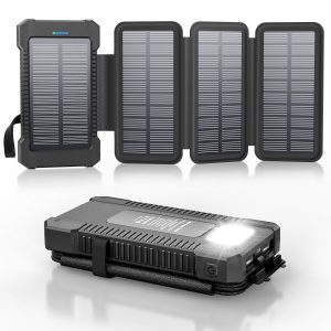 Chargeur Solaire 26800 mAh avec 4 Panneaux Solaires, Batterie Externe Solaire étanche avec Charge Rapide USB-C 18W pour Téléphones Portables, Tablettes, Ordinateurs.