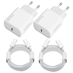 Chargeur USB C 20W, 2-Pack Prise USB C Chargeur Rapide avec 2x2m Câble USBC,Chargeur USBC Rapide pour iPhone 16 15 Plus Pro Max Samsung Galaxy iPad Huawei Xiaomi,Prise USBC