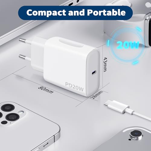 Chargeur USB C 20W, 2-Pack Prise USB C Chargeur Rapide avec 2x2m Câble USBC,Chargeur USBC Rapide pour iPhone 16 15 Plus Pro Max Samsung Galaxy iPad Huawei Xiaomi,Prise USBC – Image 6