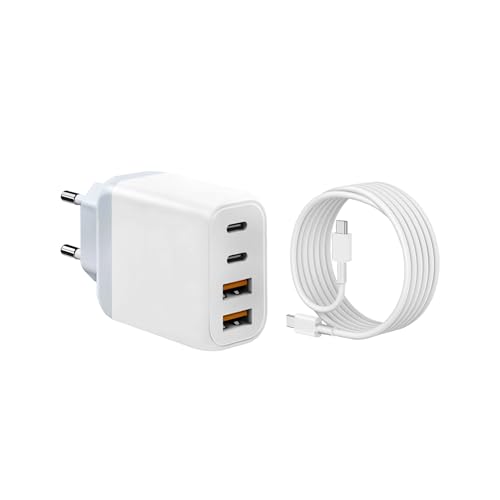 Chargeur USB C Rapide 40W, Prise avec Câble, 4 Ports Alimentation PD USB-C+USB-A Adaptateur pour iPhone 16/15/14/13, Téléphones Samsung S22 S23 S24, Bloc de Charge Rapide Plug Charger – Image 2