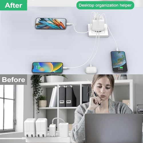 Chargeur USB C Rapide 40W, Prise avec Câble, 4 Ports Alimentation PD USB-C+USB-A Adaptateur pour iPhone 16/15/14/13, Téléphones Samsung S22 S23 S24, Bloc de Charge Rapide Plug Charger – Image 6