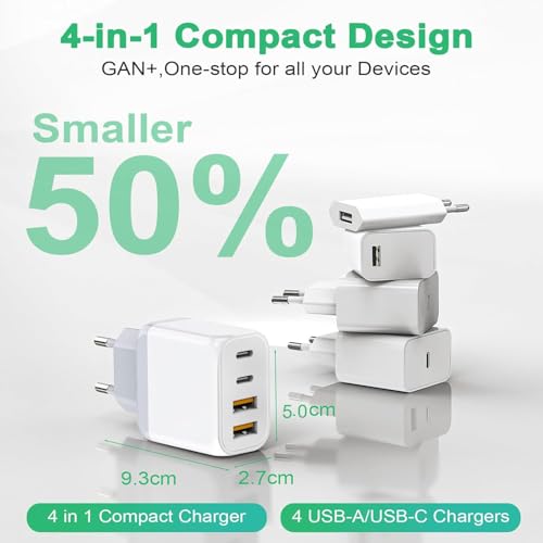 Chargeur USB C Rapide 40W, Prise avec Câble, 4 Ports Alimentation PD USB-C+USB-A Adaptateur pour iPhone 16/15/14/13, Téléphones Samsung S22 S23 S24, Bloc de Charge Rapide Plug Charger – Image 7
